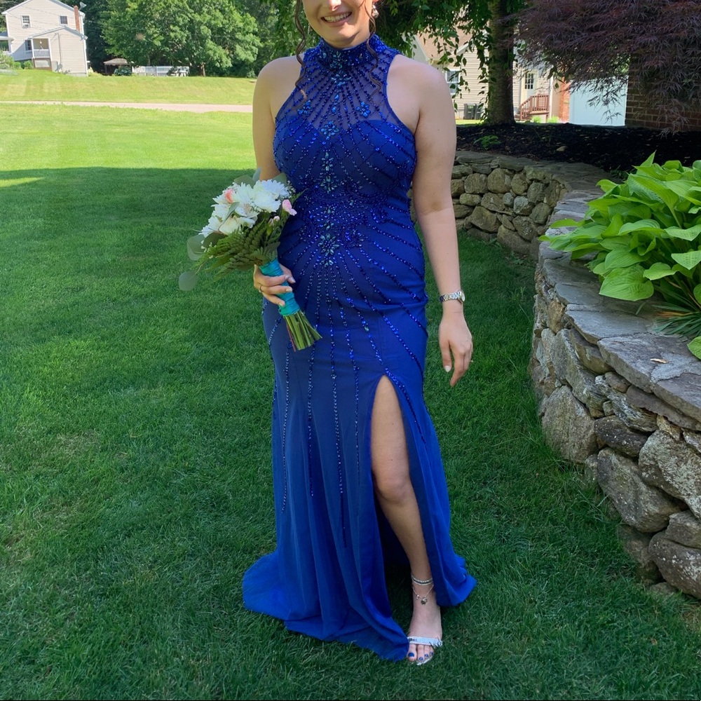 Royal blue backless prom dress